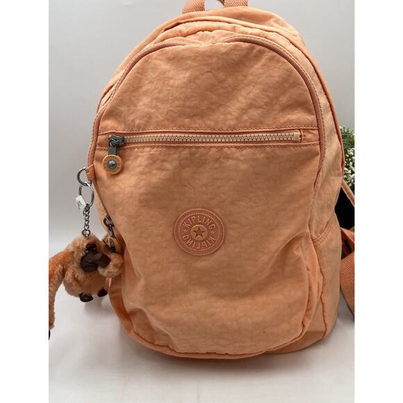 Kipling Nylon Seoul Challenger Peachy Coral BP4227 Monkey Fob Medium Backpack - Picture 1 of 16